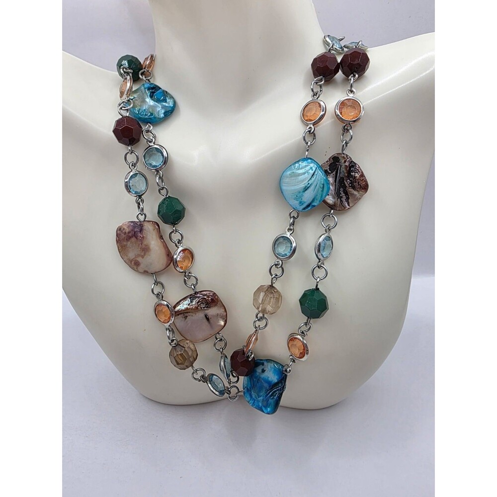 Colorful MOP beaded Necklace Connected by Chain 33"